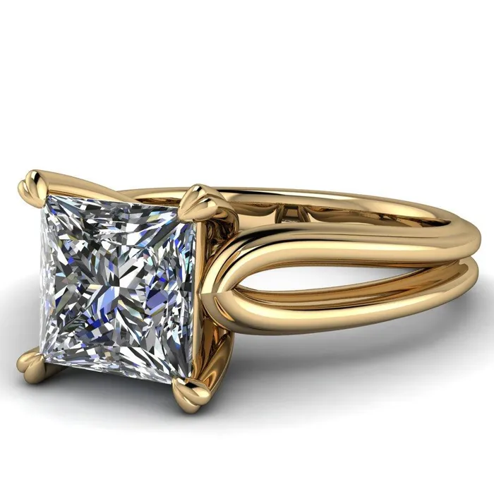 Rings Martha PrincessSquare Moissanite 4 Prong Split Shank Engagement Ring Fire Brilliance 