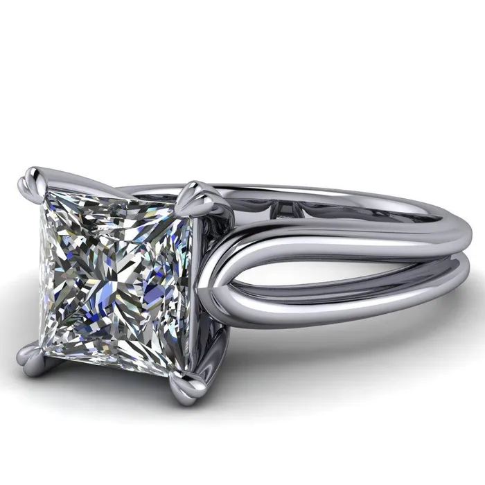 Rings Martha PrincessSquare Moissanite 4 Prong Split Shank Engagement Ring Fire Brilliance 