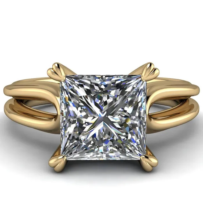 Rings Martha PrincessSquare Moissanite 4 Prong Split Shank Engagement Ring Fire Brilliance 
