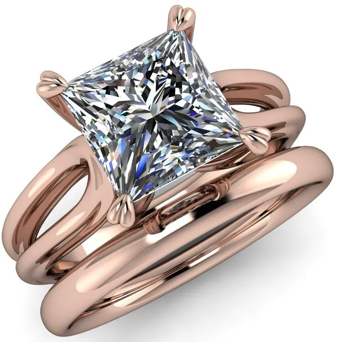 Rings Martha PrincessSquare Moissanite 4 Prong Split Shank Engagement Ring Fire Brilliance 