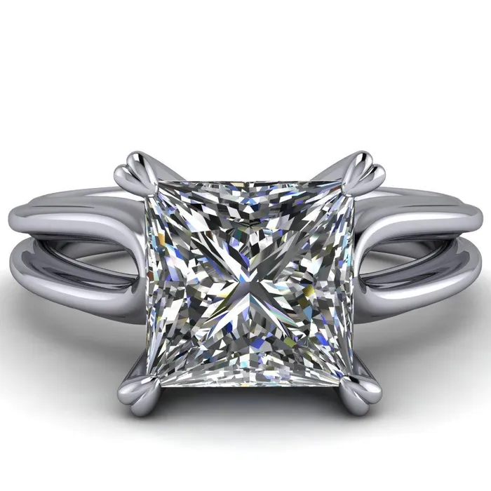 Rings Martha PrincessSquare Moissanite 4 Prong Split Shank Engagement Ring Fire Brilliance 