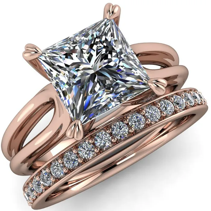 Rings Martha PrincessSquare Moissanite 4 Prong Split Shank Engagement Ring Fire Brilliance 