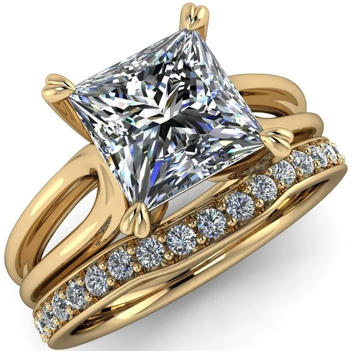 Rings Martha PrincessSquare Moissanite 4 Prong Split Shank Engagement Ring Fire Brilliance 