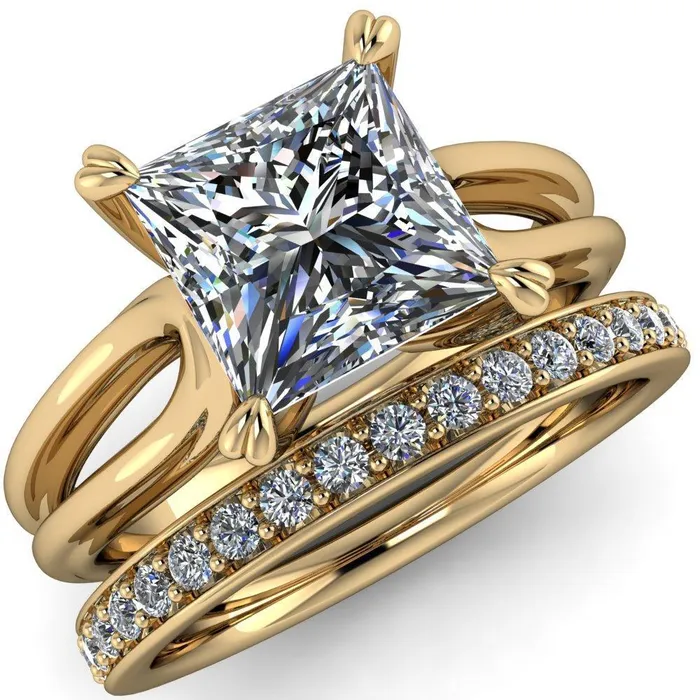 Rings Martha PrincessSquare Moissanite 4 Prong Split Shank Engagement Ring Fire Brilliance 
