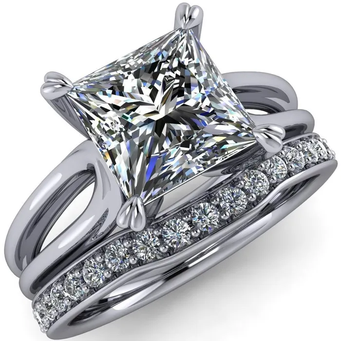 Rings Martha PrincessSquare Moissanite 4 Prong Split Shank Engagement Ring Fire Brilliance 