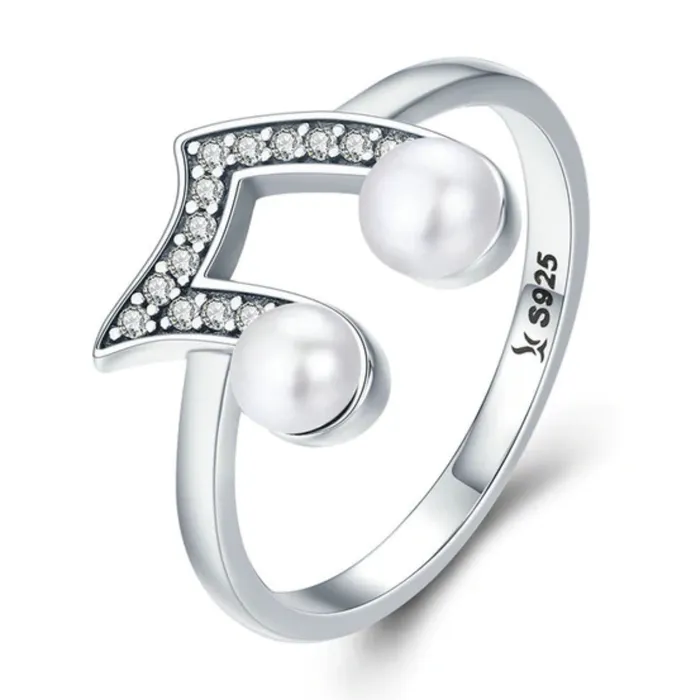 Rings OHMYRING Officiall Store Dazzling Pearl Eighth Note Silver Ring