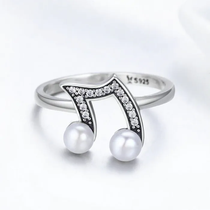 Rings OHMYRING Officiall Store Dazzling Pearl Eighth Note Silver Ring