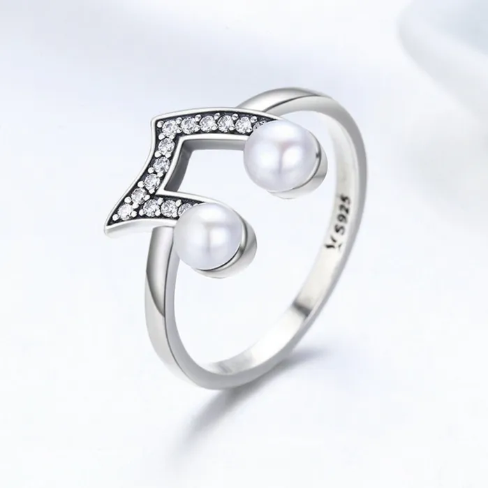 Rings OHMYRING Officiall Store Dazzling Pearl Eighth Note Silver Ring