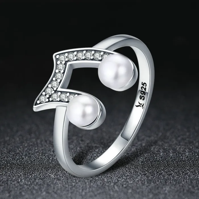 Rings OHMYRING Officiall Store Dazzling Pearl Eighth Note Silver Ring