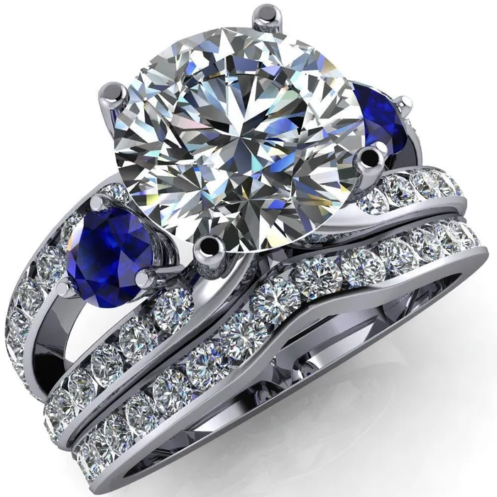 Rings Orion Round Center Stone 2 Round Blue Sapphire Sides Split Shank Diamond Channel Set Ring Fire Brilliance Rings Orion Round Center Stone 2 Round Blue Sapphire Sides Split Shank Diamond Channel Set Ring Fire Brilliance