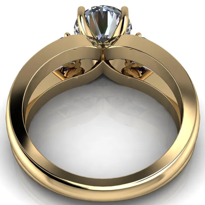 Rings Orion Round Center Stone 2 Round Blue Sapphire Sides Split Shank Diamond Channel Set Ring Fire Brilliance 