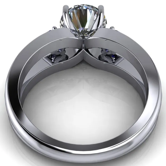 Rings Orion Round Center Stone 2 Round Blue Sapphire Sides Split Shank Diamond Channel Set Ring Fire Brilliance 