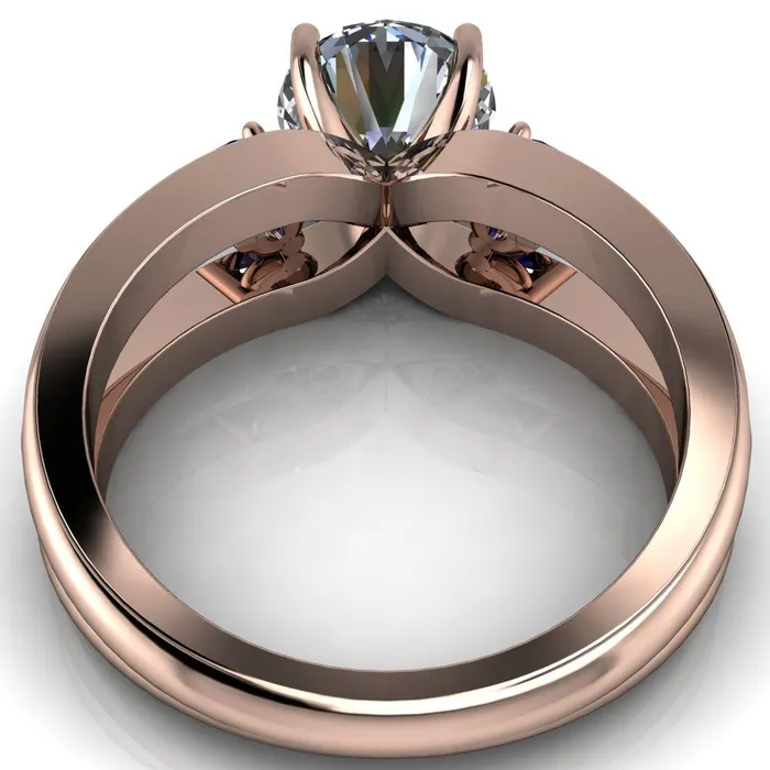 Rings Orion Round Center Stone 2 Round Blue Sapphire Sides Split Shank Diamond Channel Set Ring Fire Brilliance 