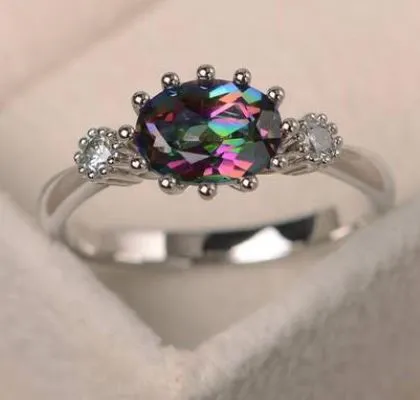 Rings POLLY R441 Silver Iridescent Gemstone Ring