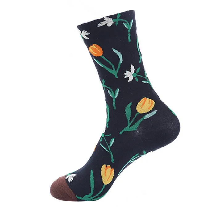 Rings POLLY SF1093 Black Floral Design Socks