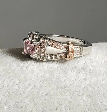 Rings R89 Silver Pink Gem Rose Gold Accent Rhinestone Ring alice