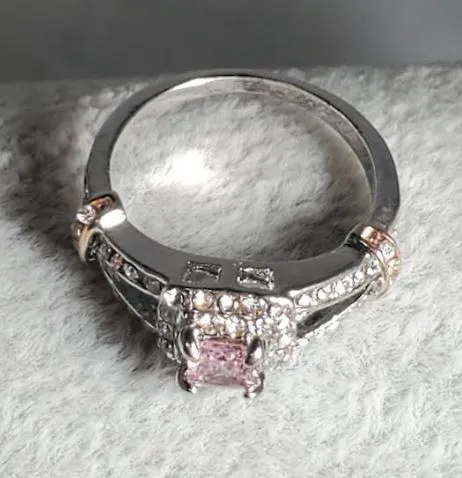 Rings R89 Silver Pink Gem Rose Gold Accent Rhinestone Ring alice