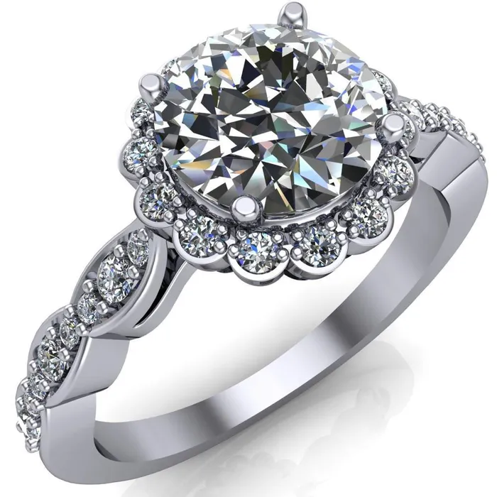Rings Samantha Round Center Stone Bezel Halo Micro Pave Curved Shank Ring Fire Brilliance Rings Samantha Round Center Stone Bezel Halo Micro Pave Curved Shank Ring Fire Brilliance