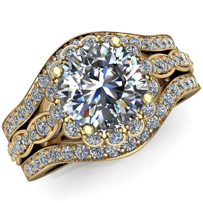 Rings Samantha Round Center Stone Bezel Halo Micro Pave Curved Shank Ring Fire Brilliance 