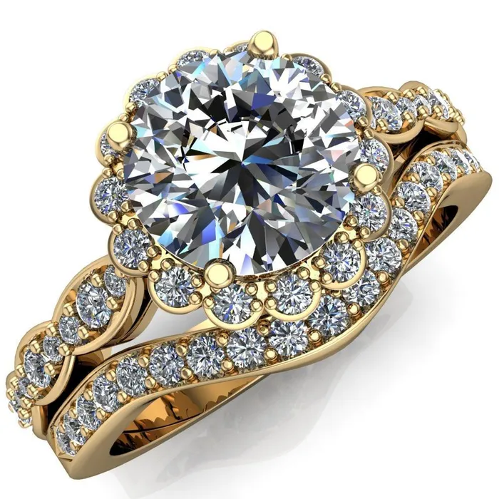 Rings Samantha Round Center Stone Bezel Halo Micro Pave Curved Shank Ring Fire Brilliance 