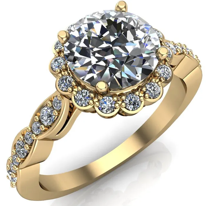 Rings Samantha Round Center Stone Bezel Halo Micro Pave Curved Shank Ring Fire Brilliance 