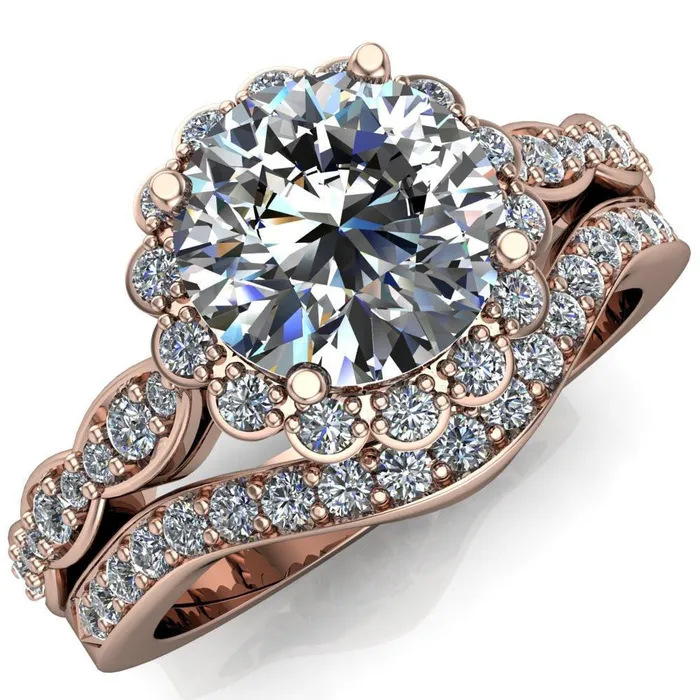 Rings Samantha Round Center Stone Bezel Halo Micro Pave Curved Shank Ring Fire Brilliance 