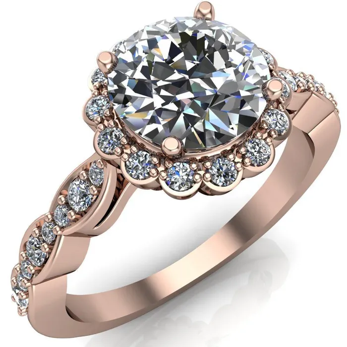 Rings Samantha Round Center Stone Bezel Halo Micro Pave Curved Shank Ring Fire Brilliance 
