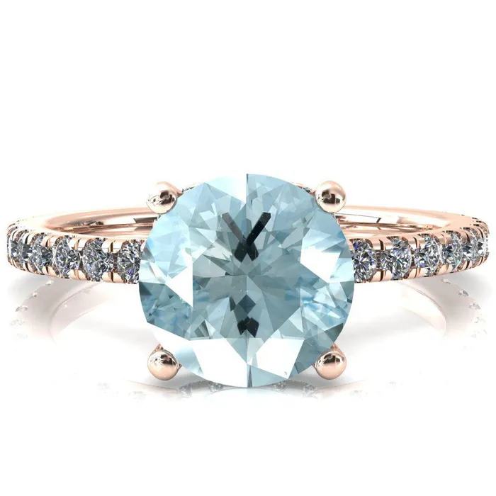 Rings Sicili Round Aqua Blue Spinel 4 Prong 34 Micro Pave Diamond Engagement Ring Fire Brilliance 