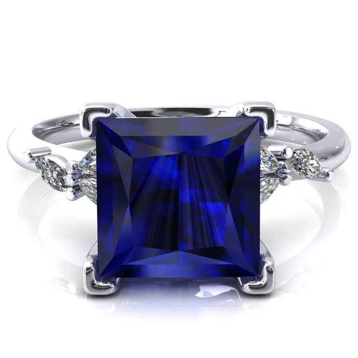 Rings Sigrid Princess Blue Sapphire 4 Prong Marquise Diamond Side Ring Fire Brilliance Rings Sigrid Princess Blue Sapphire 4 Prong Marquise Diamond Side Ring Fire Brilliance