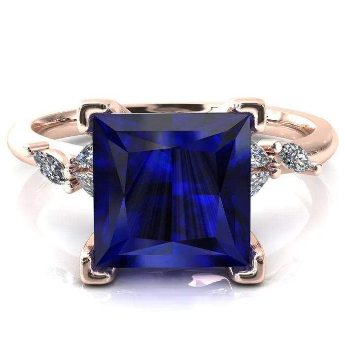 Rings Sigrid Princess Blue Sapphire 4 Prong Marquise Diamond Side Ring Fire Brilliance 