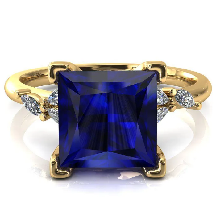 Rings Sigrid Princess Blue Sapphire 4 Prong Marquise Diamond Side Ring Fire Brilliance 