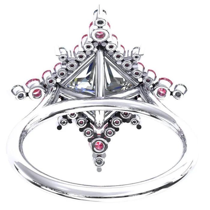 Rings Thalim PrincessSquare Moissanite 4Point Star Pink Sapphire and Diamond Halo Ring ver 2 Fire Brilliance 