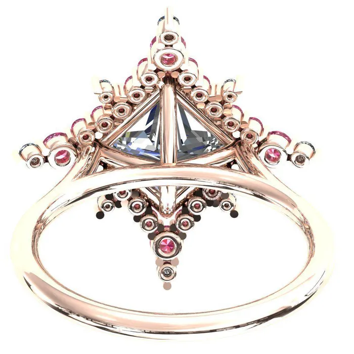 Rings Thalim PrincessSquare Moissanite 4Point Star Pink Sapphire and Diamond Halo Ring ver 2 Fire Brilliance 