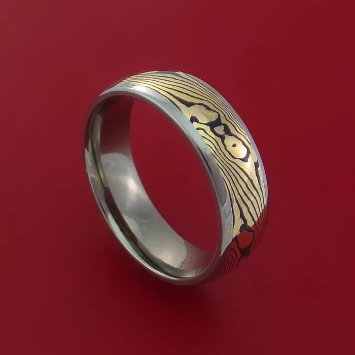 Rings Titanium and Mokume Ring Custom Made to Any Size Yellow Gold Shakudo Lashbrook