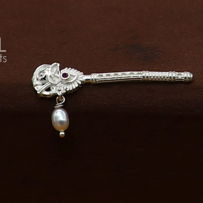 Rings TRIBAL ORNAMENTS 3cm Flute divine 925 sterling silver handmade peacock design idol Krishna flute silver bansuri laddu Gopala flute Krishna flute su1258