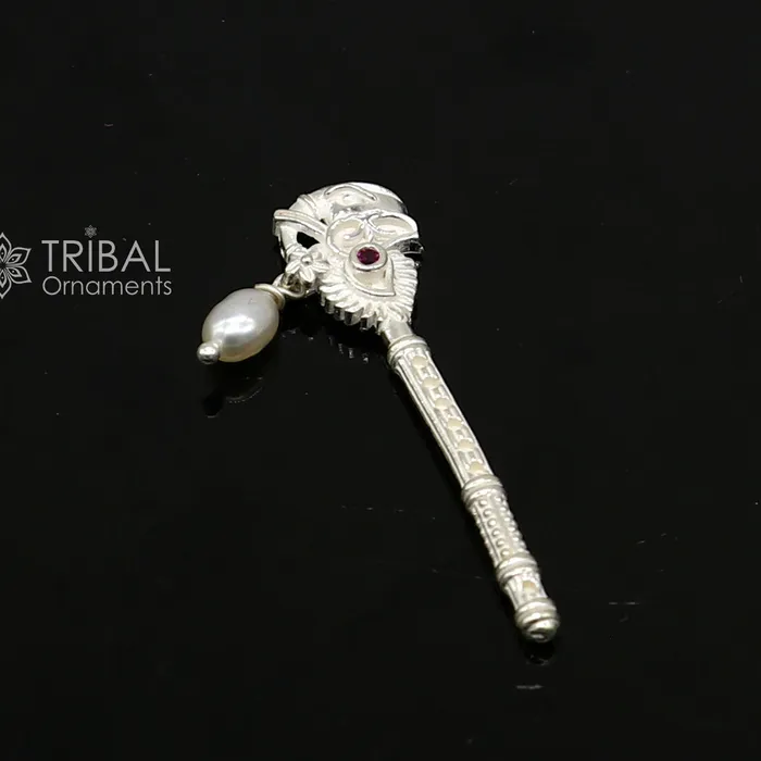 Rings TRIBAL ORNAMENTS 3cm Flute divine 925 sterling silver handmade peacock design idol Krishna flute silver bansuri laddu Gopala flute Krishna flute su1258
