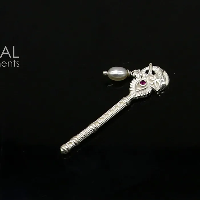 Rings TRIBAL ORNAMENTS 3cm Flute divine 925 sterling silver handmade peacock design idol Krishna flute silver bansuri laddu Gopala flute Krishna flute su1258
