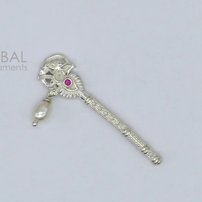 Rings TRIBAL ORNAMENTS 3cm Flute divine 925 sterling silver handmade peacock design idol Krishna flute silver bansuri laddu Gopala flute Krishna flute su1258