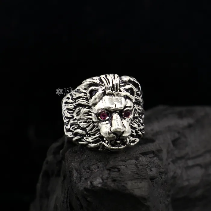 Rings TRIBAL ORNAMENTS 925 sterling silver handmade excellent lion face vintage antique stylish ring band unisex customized jewelry from Rajasthan india sr709 Rings TRIBAL ORNAMENTS 925 sterling silver handmade excellent lion face vintage antique stylish ring band unisex customized jewelry from Rajasthan india sr709