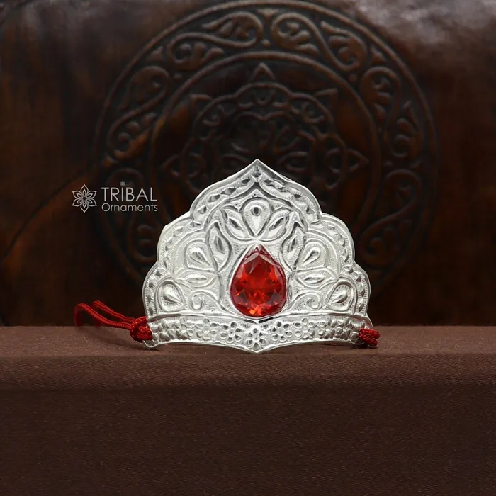 Rings TRIBAL ORNAMENTS 925 sterling silver vintage antique design mukut crown amazing handmade enamel design silver god crown home temple god hat su1271