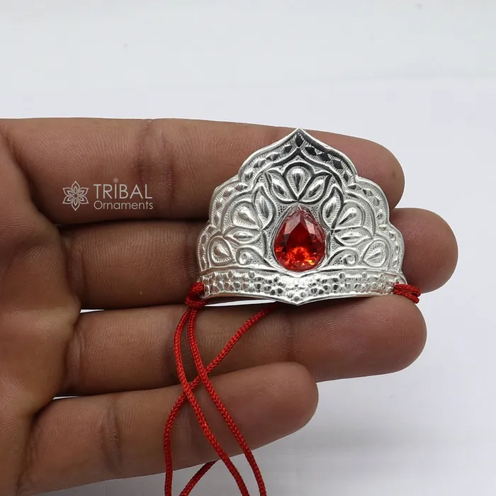 Rings TRIBAL ORNAMENTS 925 sterling silver vintage antique design mukut crown amazing handmade enamel design silver god crown home temple god hat su1271