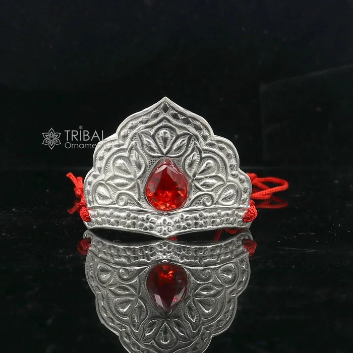 Rings TRIBAL ORNAMENTS 925 sterling silver vintage antique design mukut crown amazing handmade enamel design silver god crown home temple god hat su1271