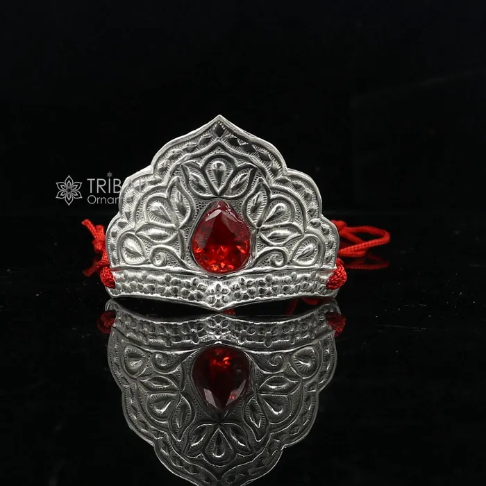 Rings TRIBAL ORNAMENTS 925 sterling silver vintage antique design mukut crown amazing handmade enamel design silver god crown home temple god hat su1271