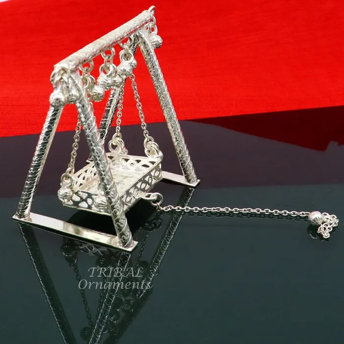 Rings TRIBAL ORNAMENTS Handcrafted Sterling silver Laddu Gopala jhula Radha Krishna swing krishan palana silver jhula laddu gopal swing silver art su823