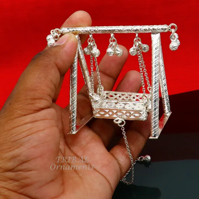 Rings TRIBAL ORNAMENTS Handcrafted Sterling silver Laddu Gopala jhula Radha Krishna swing krishan palana silver jhula laddu gopal swing silver art su823