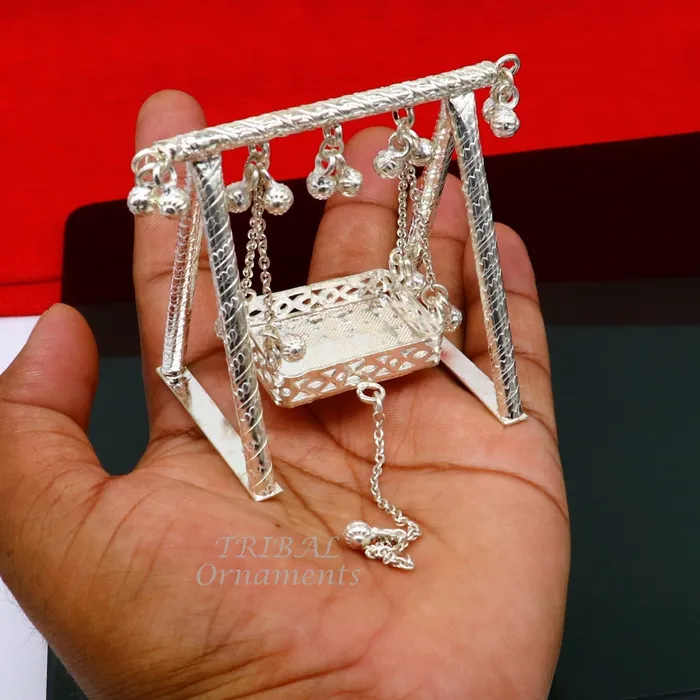Rings TRIBAL ORNAMENTS Handcrafted Sterling silver Laddu Gopala jhula Radha Krishna swing krishan palana silver jhula laddu gopal swing silver art su823