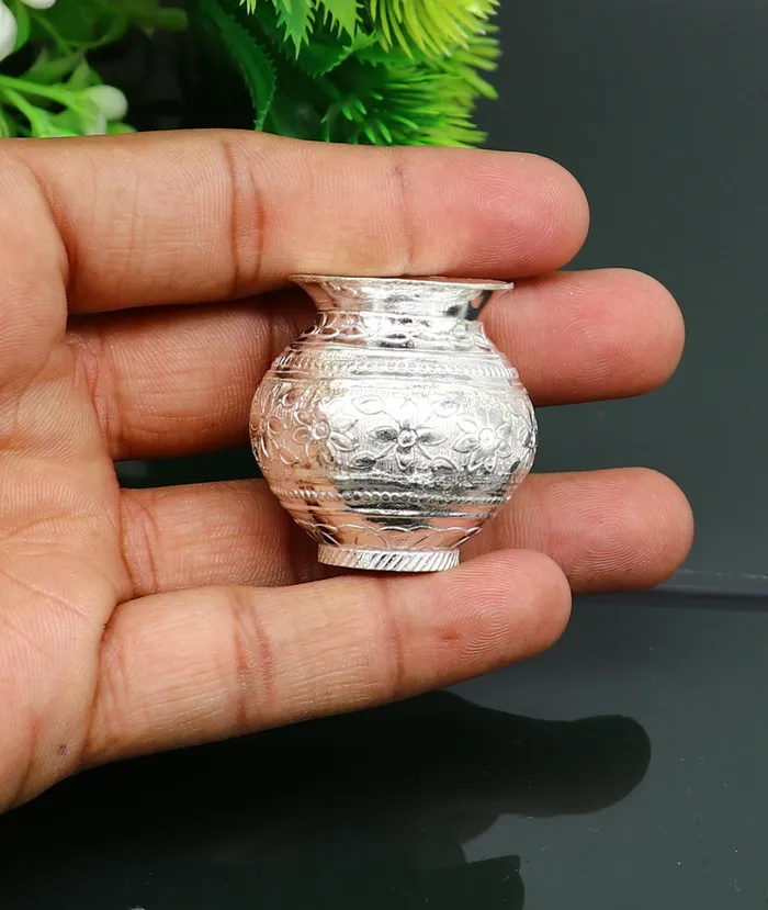 Rings TRIBAL ORNAMENTS Solid sterling silver handmade plain small Kalash or pot unique special silver puja article water or milk shiva kalash pot india su349