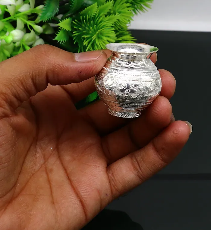 Rings TRIBAL ORNAMENTS Solid sterling silver handmade plain small Kalash or pot unique special silver puja article water or milk shiva kalash pot india su349