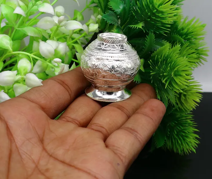 Rings TRIBAL ORNAMENTS Solid sterling silver handmade plain small Kalash or pot unique special silver puja article water or milk shiva kalash pot india su349