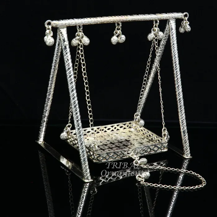 Rings TRIBAL ORNAMENTS Sterling silver handmade Bal Gopala jhula little Krishna swing child krishan palana silver jhula laddu gopal jhula silver art su815